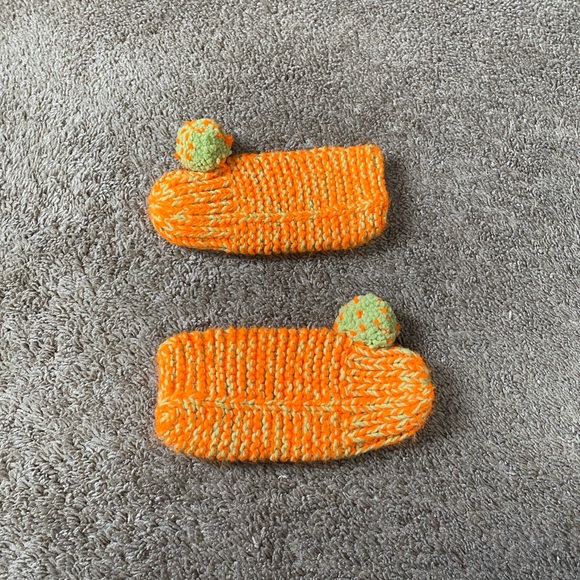 Handmade Shoes - VTG Handmade Neon Crochet Knit House Slippers Booties Socks with Pom Pom